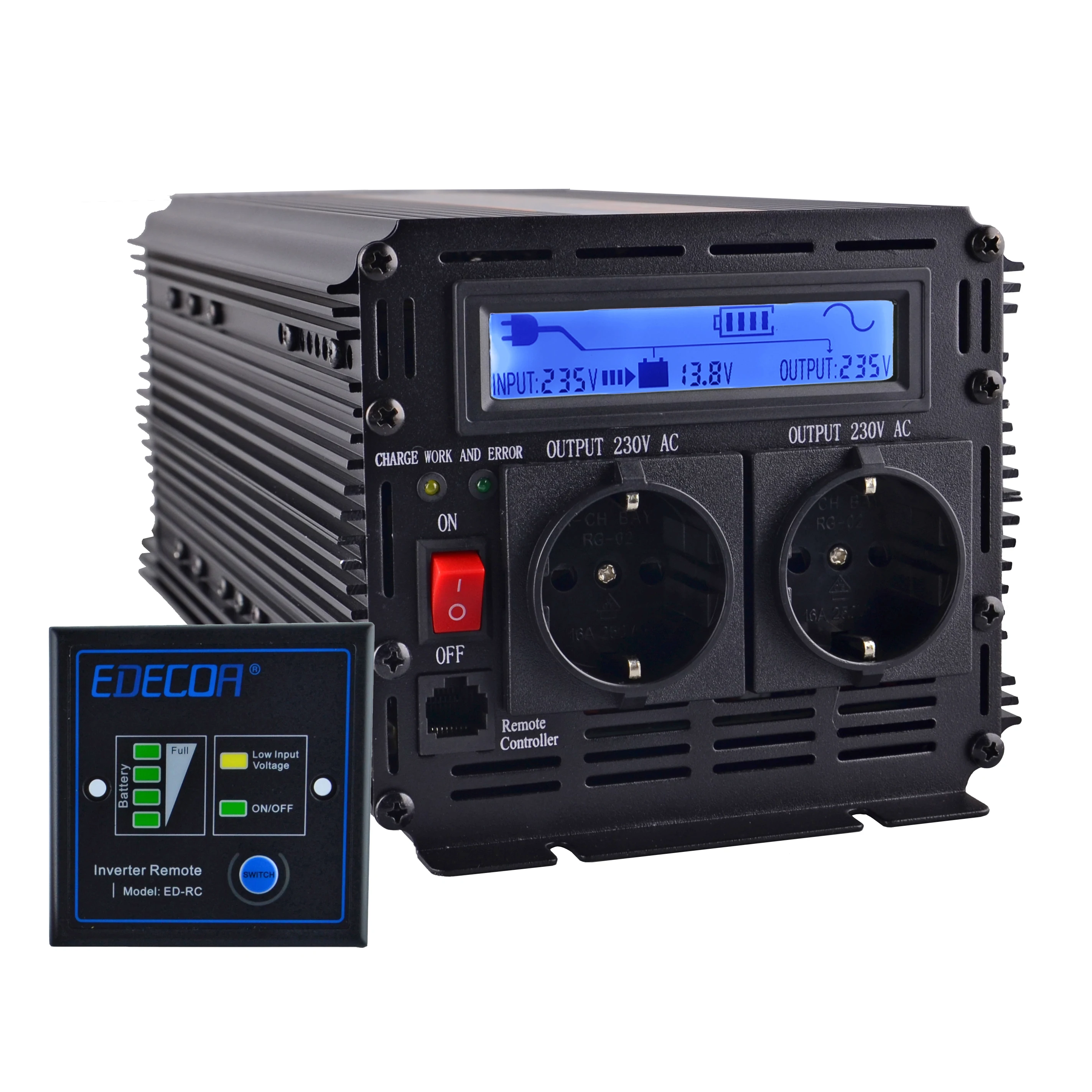 

EDECOA UPS charger power inverter 1500W 3000W pure sine wave DC 12V AC 220V 230V 240V with remote control and LCD display