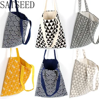 

Cotton Linen Bag Original Handmade Shoulder Bag Bag Cloth Bag Japanese Style Simple Grid Wave Flower Handmade Square Bag