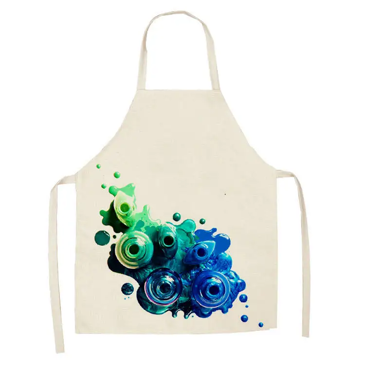 1Pcs Kitchen Apron Colorful Nail Polish women Printed Sleeveless Cotton Linen Aprons for Men Women Home Cleaning Tools WQTF05