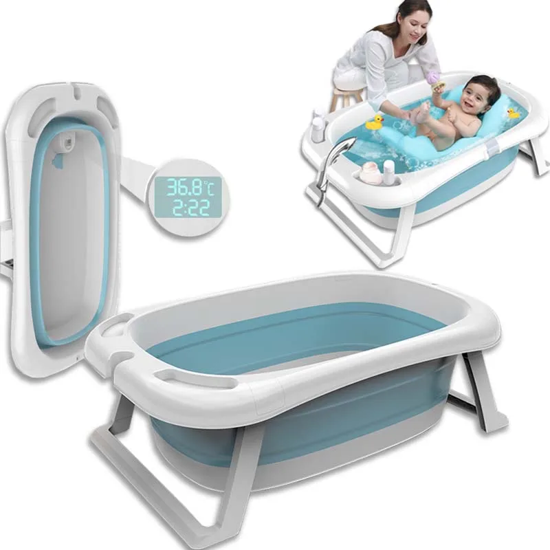 Baignoire pliante enfants couché température électronique universel bain baril surdimensionné bébé nouveau-né fournitures bébé baignoire