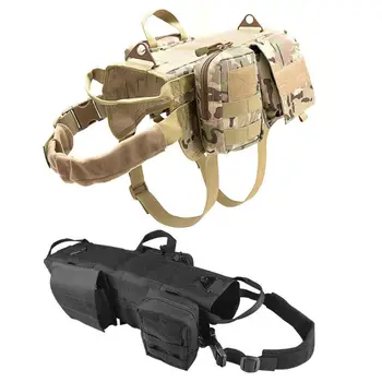 

Tactical Dog Training Vest Harness Detachable Pouches Military K9 Harness Large Dog Training Equipment