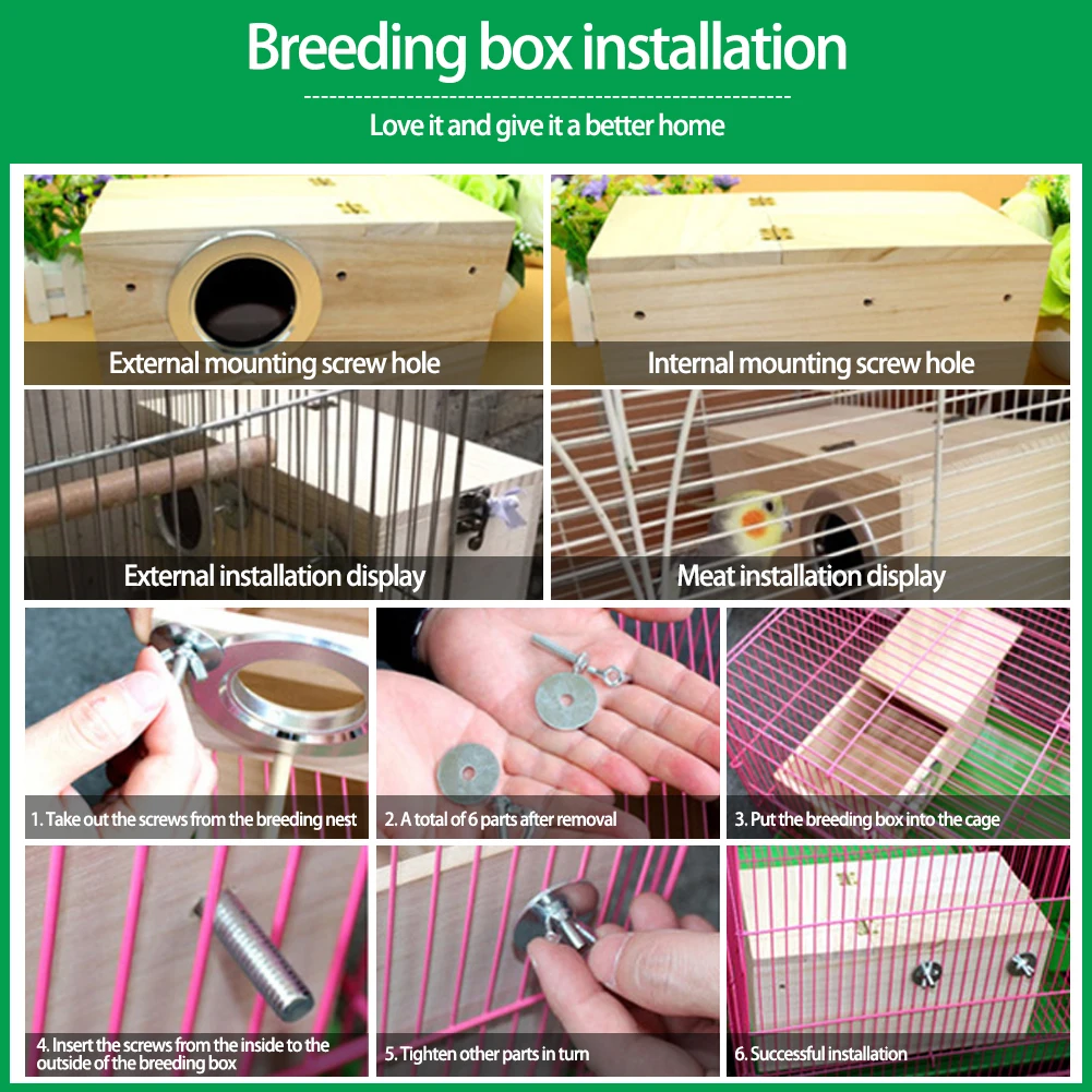 Wood Bird Breeding Box Bird House Nest Parrot Breeding Decorative Cages Pet Accessories Home Balcony Decoration