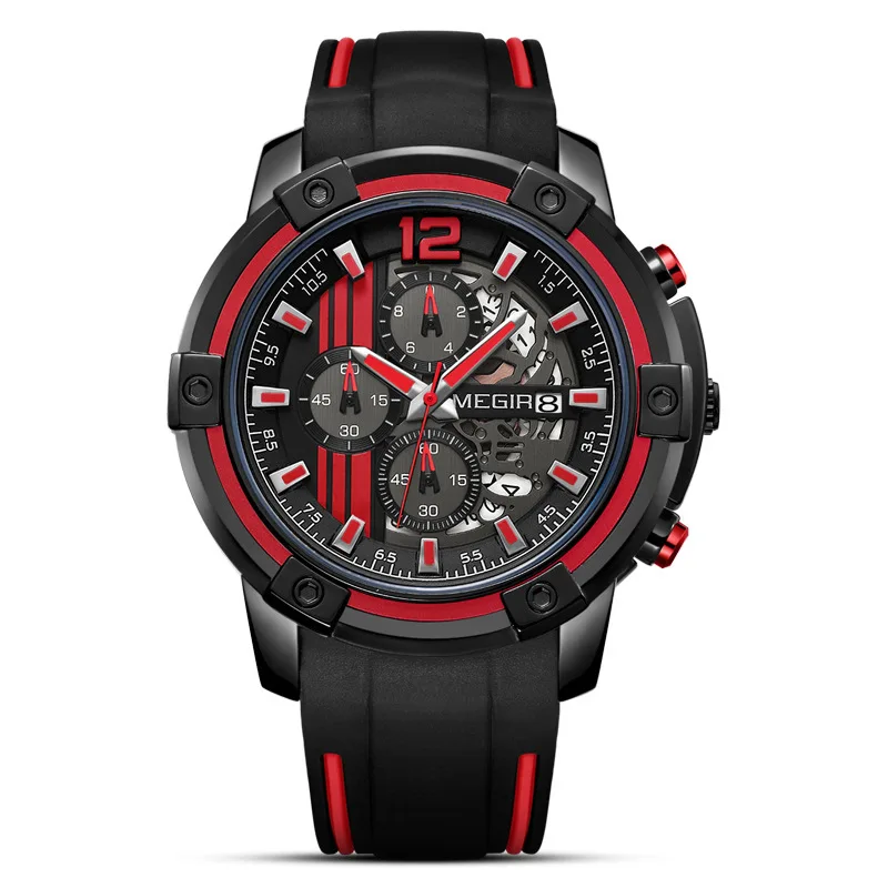 

New 2020 Wrist Sports Watch Male Hollow Out Calendar Will Clock Dial Men Motion Fashion Casual Wrist Quartz Watches 2097g