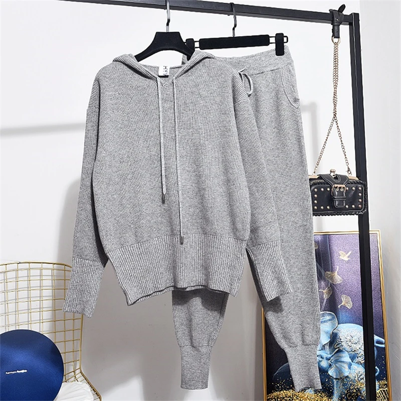 

Fashion Tracksuit Women Hooded 2020 Spring New Long Sleeve Knitted Tops + Casual Pants Two Piece Set Women Sets Clothes D3627
