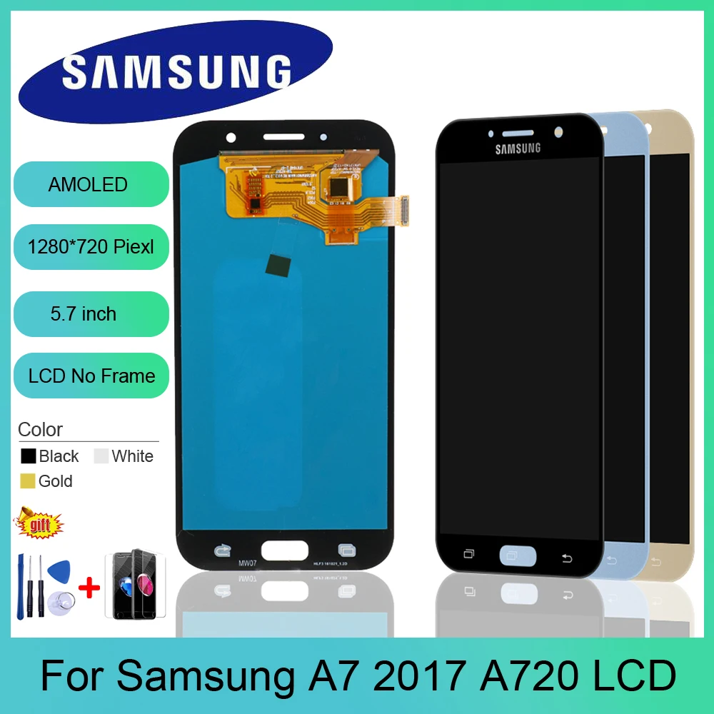 

Original Super AMOLED LCD For Samsung Galaxy A7 2017 A720 A720F A720M LCDs Touch Screen Digitizer Assembly Replacement For A720