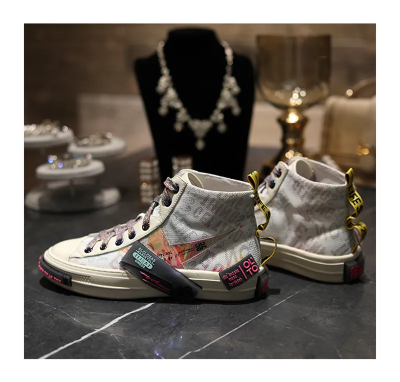 Jady Rose Colorful Retro Women Vulcanized Shoes Flat Canvas Shoes Woman Espadrilles Trainers Casual Lace-up Sneakers High Tops