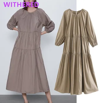 

Dave&Di2020 summer dress women england vintage solid poplin cotton pleated loose midi dress vestidos de fiesta de noche vestidos
