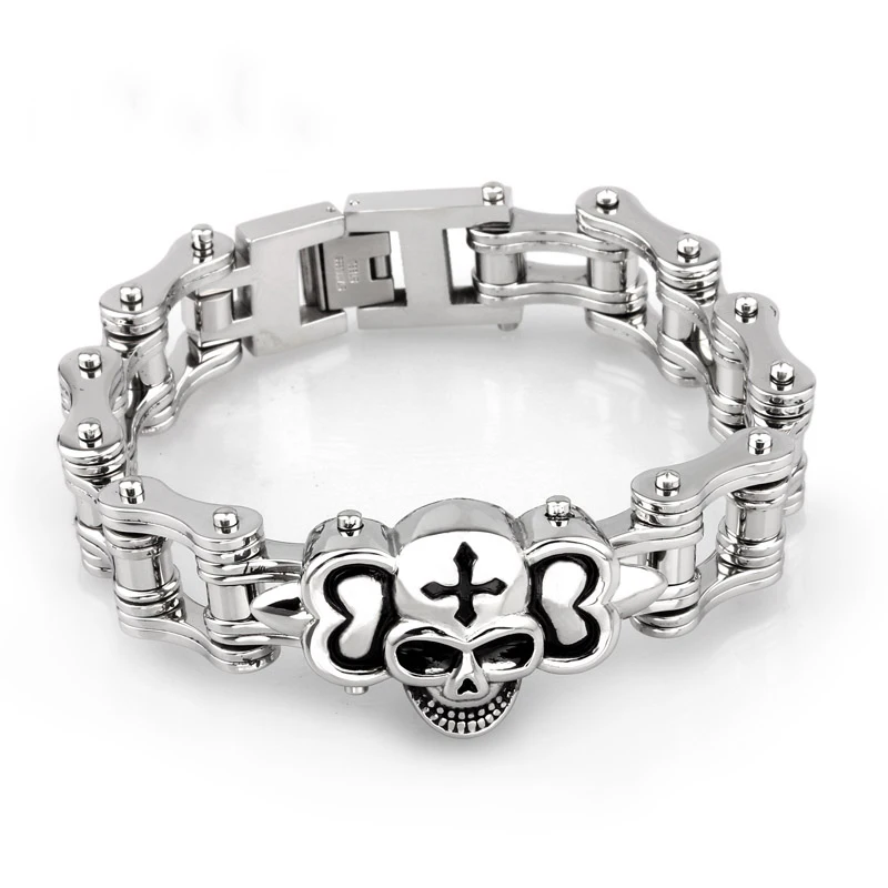 Панк Череп сталь цвет мотоцикл браслет цепочка для мужчин велосипед браслеты 316L нержавеющая сталь хип-хоп Дружба Ювелирные изделия подарок
