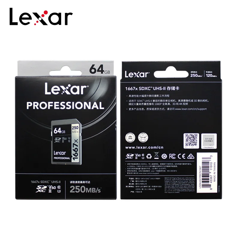 Флеш карта Lexar Оригинальная памяти 256 ГБ 128 Гб 64 SDXC 1667x V60 U3 до 250 МБ/с./с