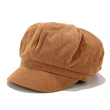 

Autumn Octagonal Hats for Women Girls Fashion Corduroy Newsboy Cap Ladies Visor Beret Hat Solid Color Vintage Cabbie Painter Cap