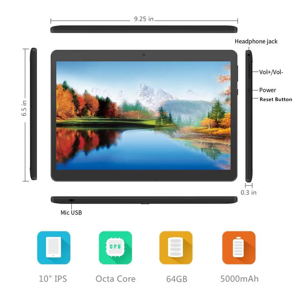 ANRY 2019 Newest 10 Inch Tablet PC 3G Quad Core 4GB RAM 32GB ROM Dual SIM 5.0MP Android 7.0 GPS Bluetooth WiFi Tablet PC 10.1