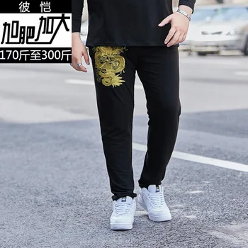 

2020 qiu Plus Fat Plus Size Drawstring Elastic Waist Leisure Pants Gold Dragon Embroidery Pattern Trousers Super