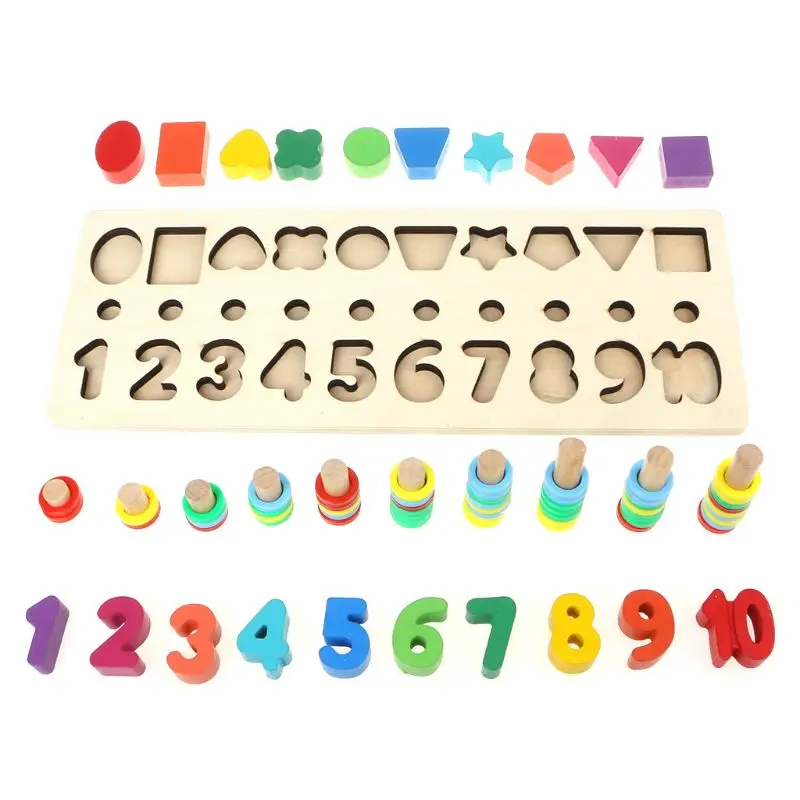 Children Wooden Montessori Count Numbers Matching Digital Shape Match Early Education Teaching Math Toys