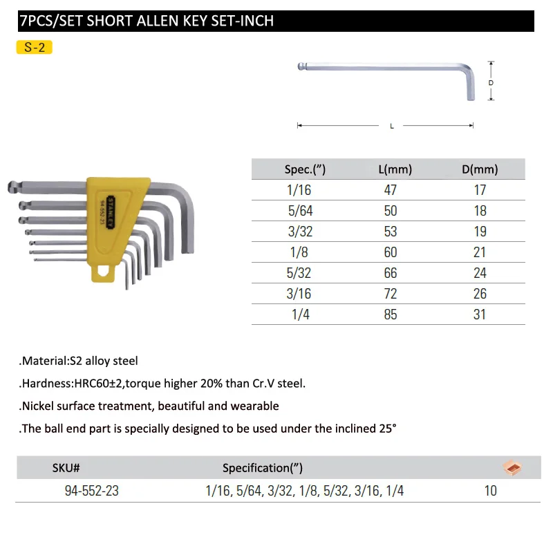 94-552-23 ball end allen ket inch set size