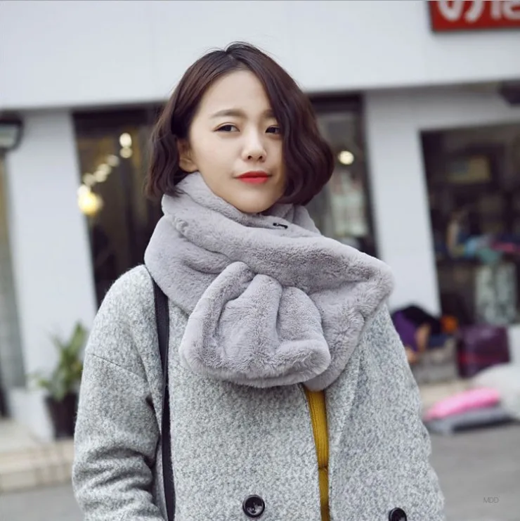 

2019 Korean-style Winter Soft Thick Comfortable Warm Imitation Rabbit Fur Women's Solid Color Scarf Students Scarf
