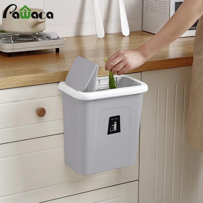 Kitchen Cabinet Hanging Trash Can Small Cabinet Kitchen Trash Can Garbage Can for Kitchen Cupboard with Automatic Return Lid