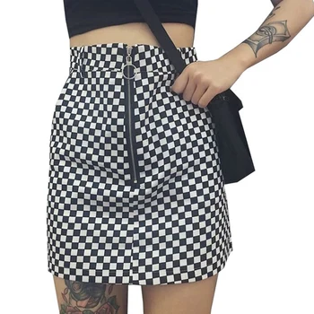 

Women High Waist Summer Fabala A-line Casual Grid Pattern Mini Short Skirt