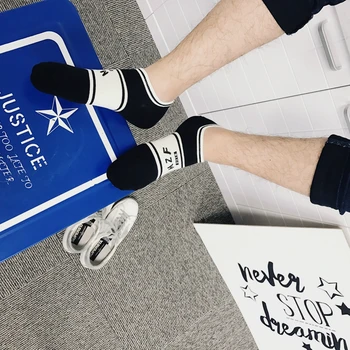 

5 Pairs Fashion Socks Men's Spring Summer Thin Monogram Printed Harajuku Socks Male Sport Breathable Cotton Boat Invisible Socks