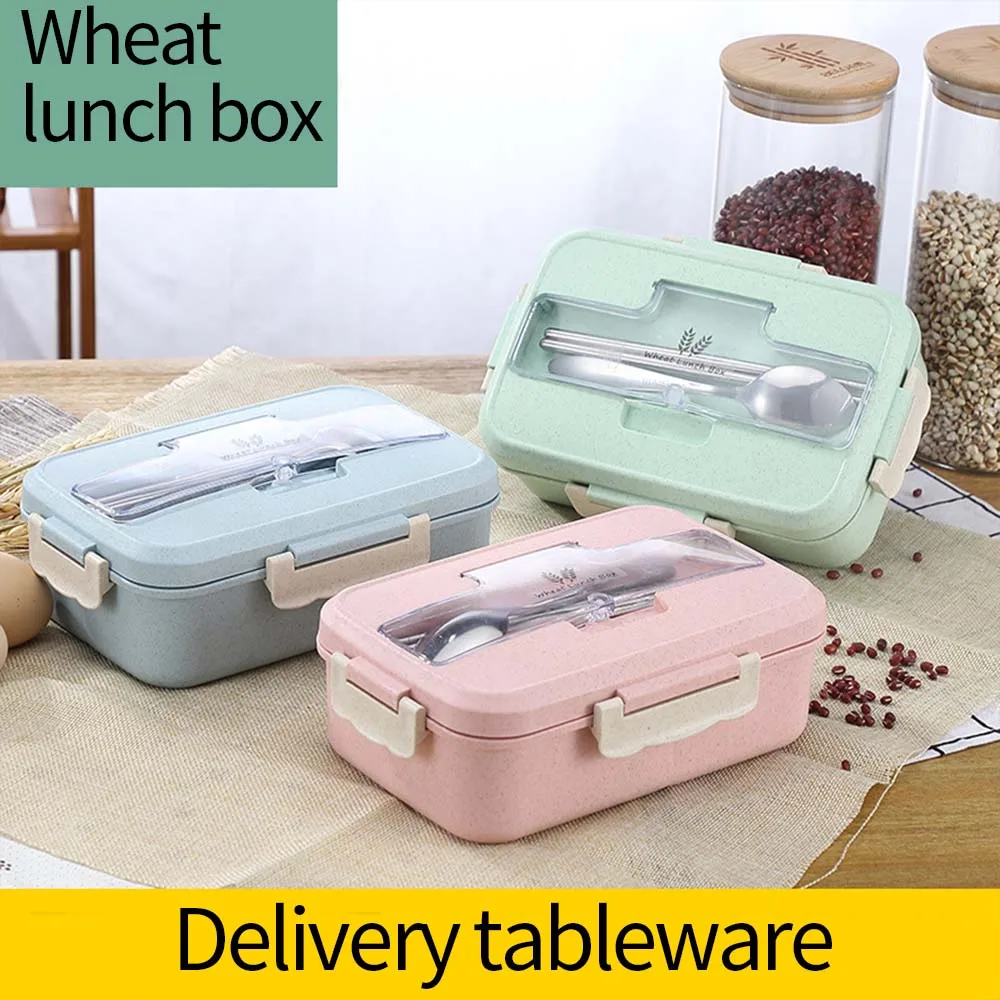 

Microwave Lunch Box Wheat Straw Dinnerware Food Storage Container Children Kids School Office Portable Bento Box Lunch Bag