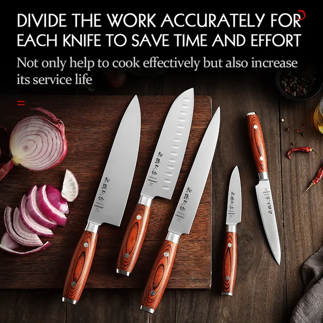 Hezhen 5Pc Késkészlet Rozsdamentes Acél Konyhai Szerszámok Cook Kések Alapvető Sorozat Séf Cleaver Santoku Segédprogram Paring - Image 5