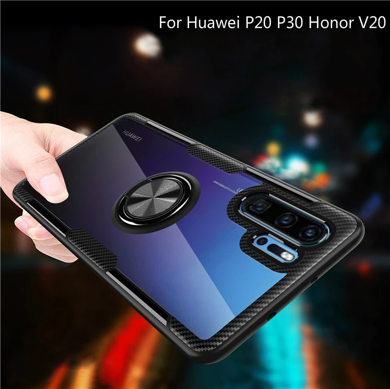 

For Huawei P30 Pro Mate Honor 20 Case With Ring Stand Magnet Transparent shockproof Back Cover case for huawei p20 Nova 4 shell