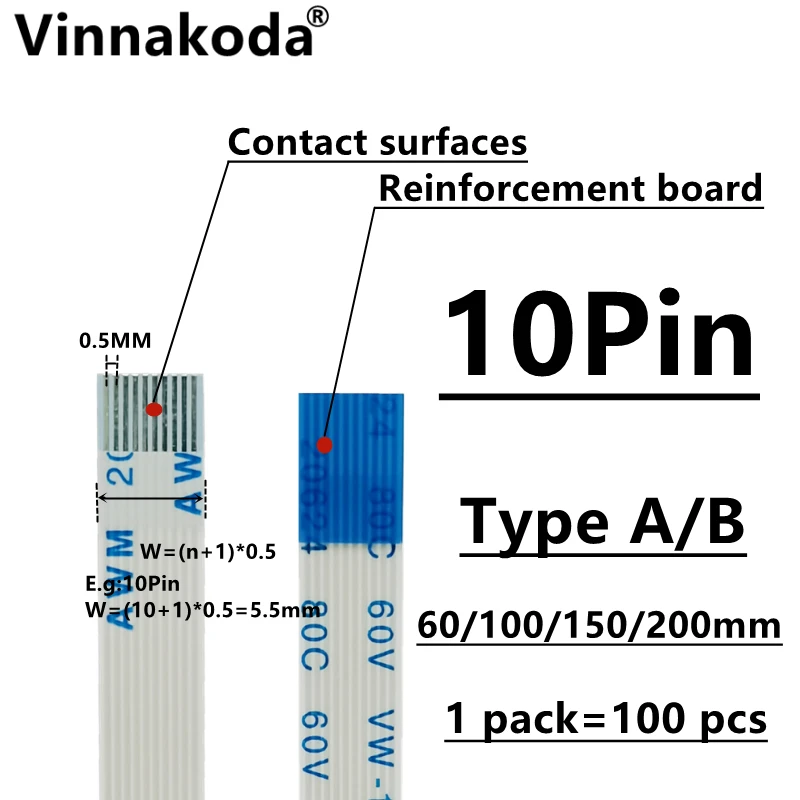 

10PCS/100PCS AWM 20624 80C 60V VW-1 FFC-0.5MM-10P TypeA/B 60/100/150/200MM