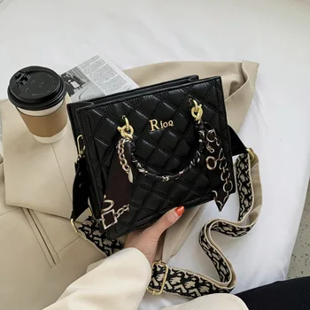 

2020 New Fashion Tote Bag For Women Rhombic Lattice PU Leather Shoulder Bag Silk Ribbon Crossbody Bags Womens Bolsas Femininas