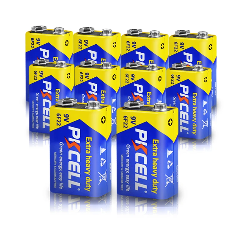 Pkcell-baterias Super Heavy Duty Bateria Seca para Termômetro Infravermelho Pinpointer Detector de Metais 9v 6f22 10 Pcs