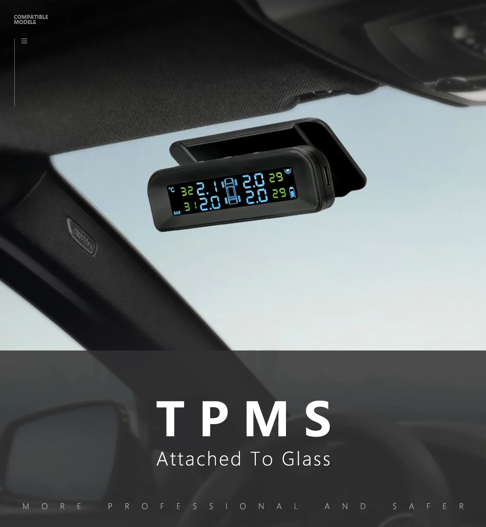 Vtopek дисплей прикрепленный к стеклу автомобиля TPMS 4 шины автомобиля система контроля давления в шинах Беспроводная Автоматическая сигнализация USB или солнечная зарядка