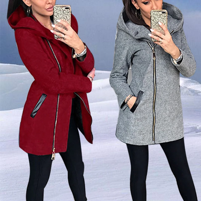 Women Casual Long Hoodies Sweatshirt Coat Pockets Zip Up Outerwear Hooded Jacket Plus Size Tops