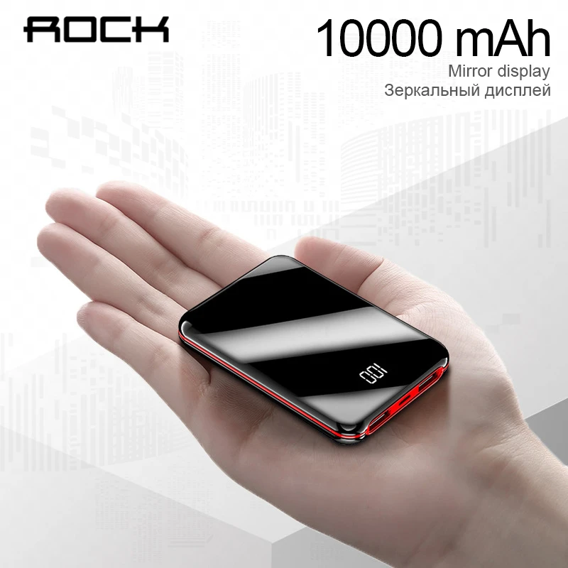  ROCK Min 10000mAh Power Bank Für xiaomi iPhone LCD Display Tragbare Ladegerät Power Externe Batteri
