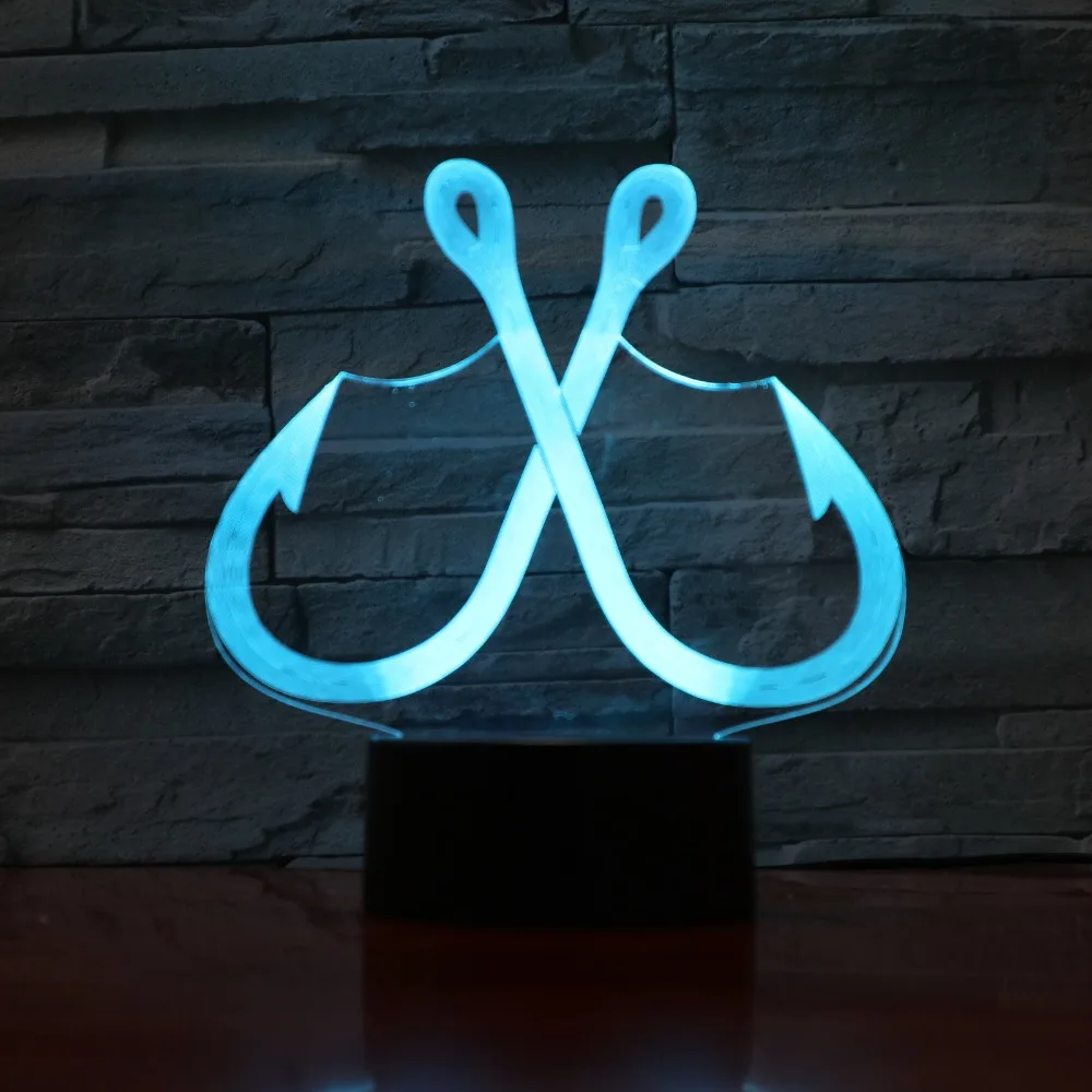 Рыболовный крючок дизайн сенсорная настольная лампа 7 цветов меняющая настольная лампа 3D лампа Новинка светодиодные ночники USB свет 3D-991
