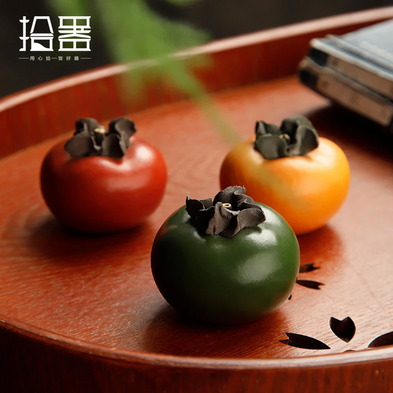 

Everything goes well Yixing Zisha persimmon tea pet ornaments simulation hand tea to play tea table Zisha tea pot accessories