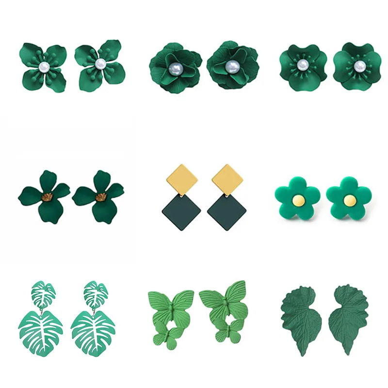 Koreanische Neue Blume Baumeln Ohrringe für Frauen Grüne Farbe Blätter Ohrringe Persönlichkeit Pflanzen Form Weibliche Ungewöhnliche Ohrringe – Detail 23