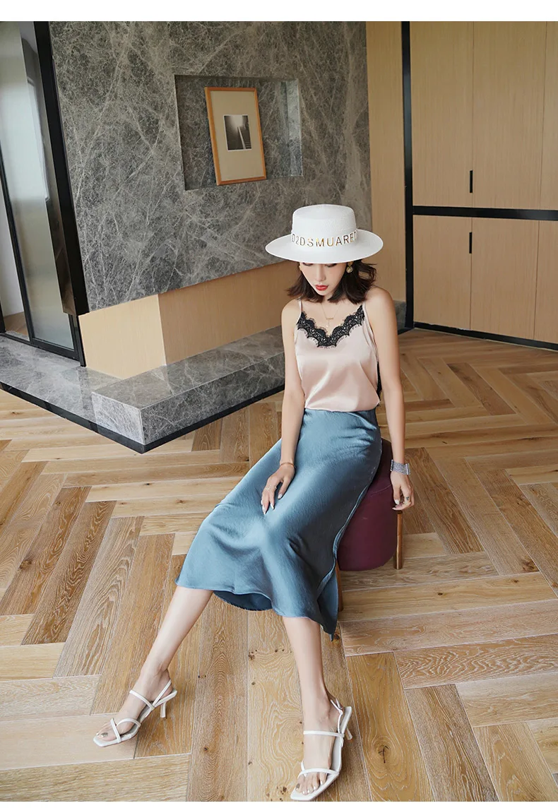 Summer Silk Midi Skirts Womens Korean England Style Satin Office Lady Simple Solid Elegant Faldas Mujer Moda Long Skirts Womens Summer Silk Midi Skirts Womens Korean England Style Satin Office Lady Simple Solid Elegant Faldas Mujer Moda Long Skirts Womens