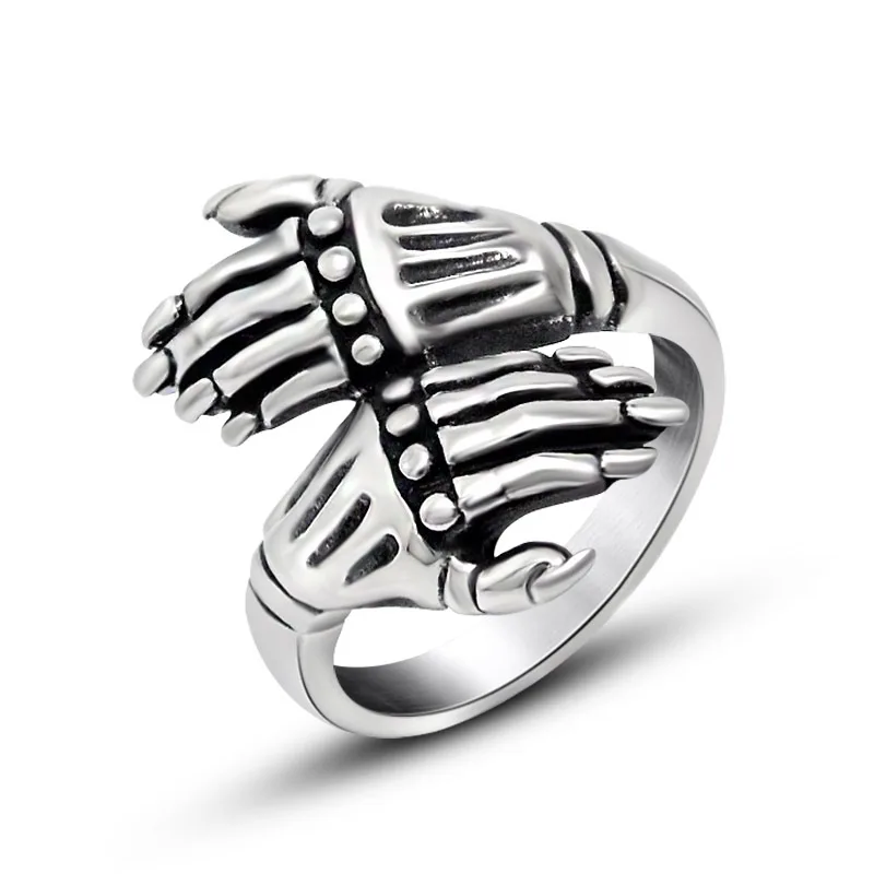 

Gothic Embracing Skeleton Hand Bone Ring Silver Color Titanium Steel Ring Punk Rock Hip Hop Fashion Ring Men's Jewelry