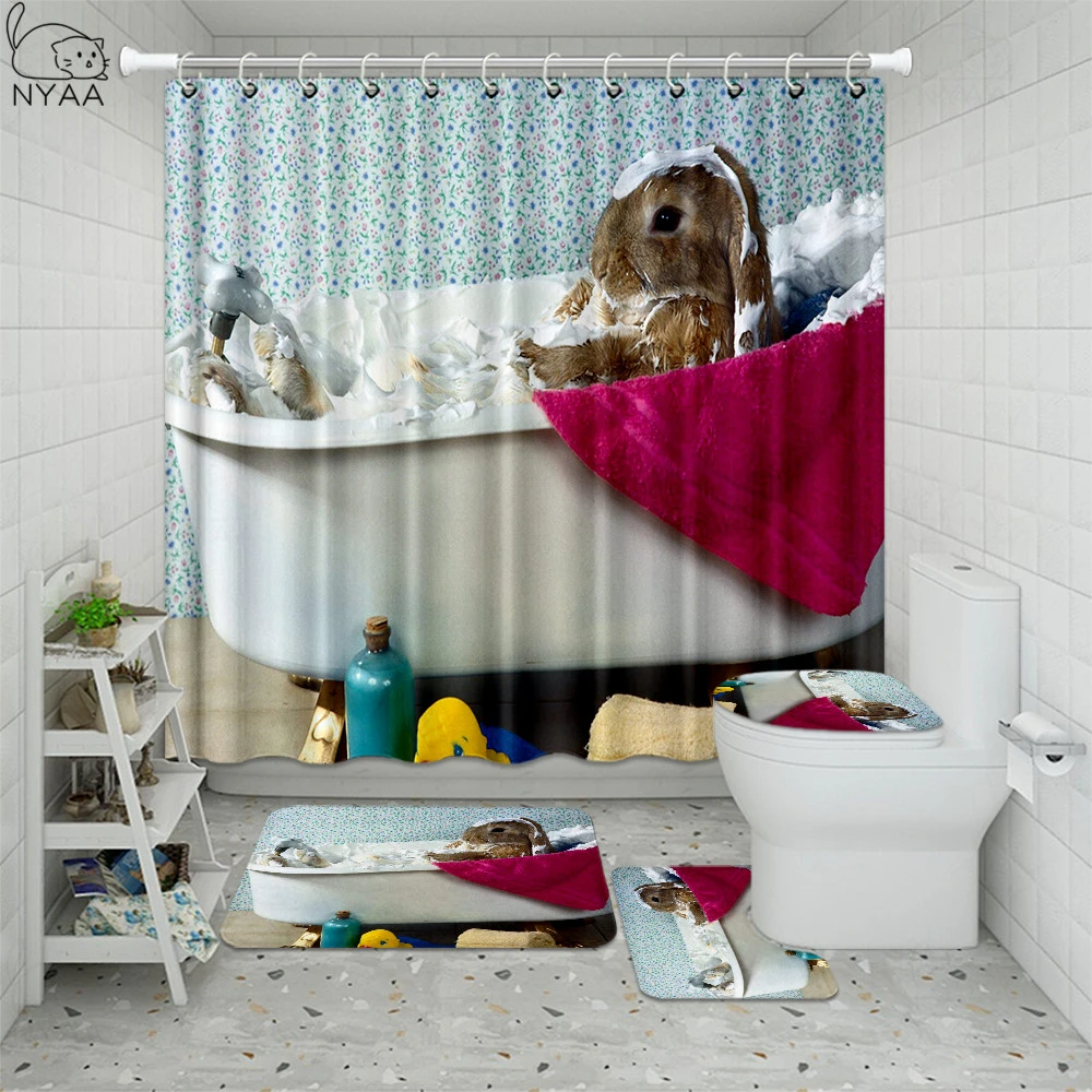 4 Pcs Taking A Bath Mouse Bathroom Set Shower Curtain Bath Mat Toilet Pad Sets Non Slip Mats Carpets Toilet Seat Floor Mat Shower Curtains Aliexpress
