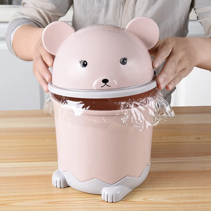 Creative Cute Desktop Trash Desktop With Lid Small Paper Basket Mini Flip Plastic Trash Can