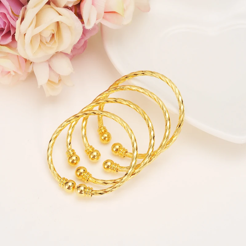 Bangle Bracelet Dubai Gold Small Gold Color Bracelet&Bangles For Baby/Girls/Boy Charm Beads Bracelet Small Bell/Heart Jewelry Child Party Gifts
