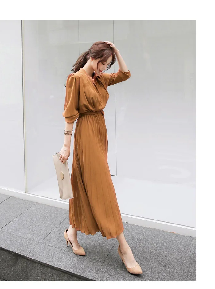 Платье женское черное с длинным рукавом элегантное миди шифоновое moda feminina vestido manga larga торжественное платье женское элегантное roupas feminina