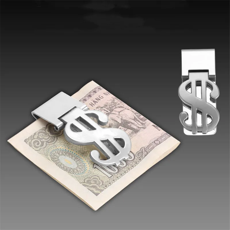 

500PCS Stainless Steel Metal Money Clip Dollar Design Fashion Simple Silver Dollar Cash Clamp Holder Wallet For Men Women