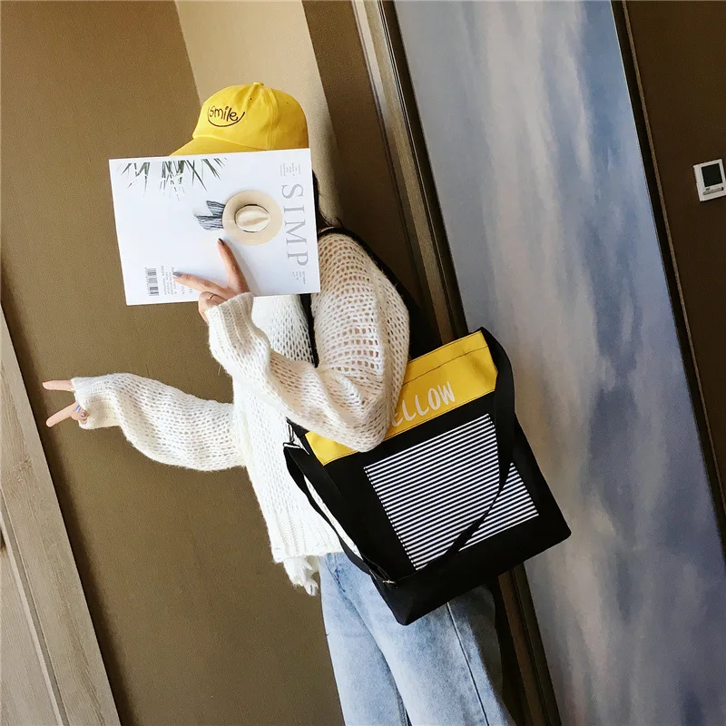 Модная Большая вместительная Холщовая Сумка простые полосы Новинка сумка через плечо женская сумка художественная ручная сумка