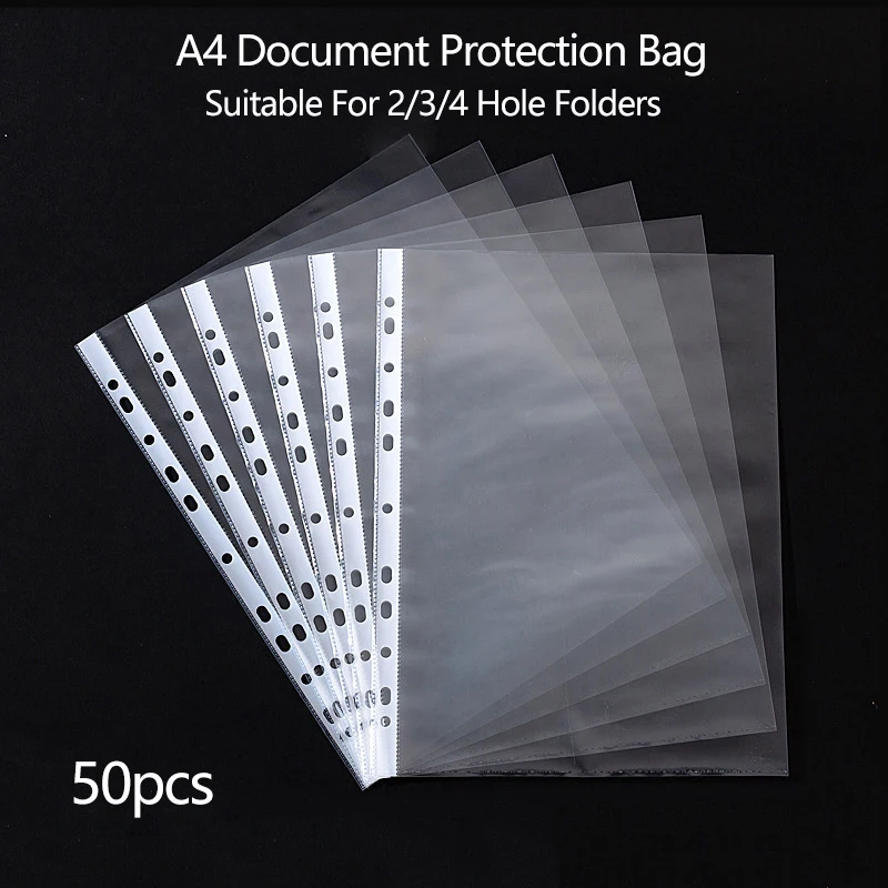 50Pcs A4 Fogli Di Documenti A Fogli Mobili Protezioni 11 Fori Cartella Di Plastica Borsa Cartella Perforata Archiviazione Cartella Trasparente Borsa 2