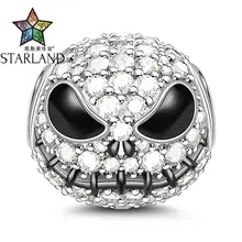 Starland "Джек череп" черные покрытые серебряные бусины 925 пробы амулеты для Хэллоуина с кубическим цирконием подходит браслет для женщин