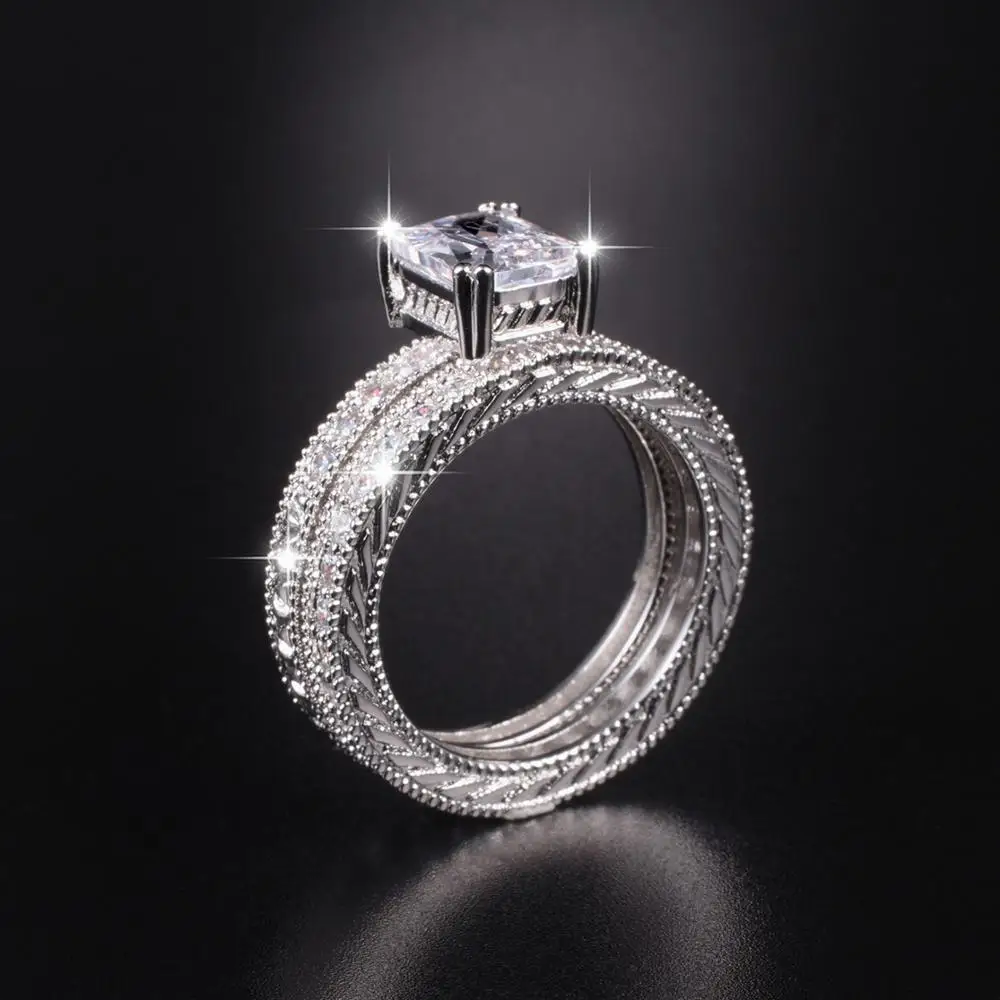 

Handmade 10KT White gold square Diamond rings Lady's Vintage Accessories Wedding Finger Rings Set for Women Jewelry