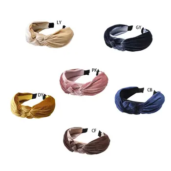 

Korean Luxury Velvet Solid Color Headband Braided Chinese Knot Center Wide Hair Hoop Women Girls Party Vintage Styling Headpiece
