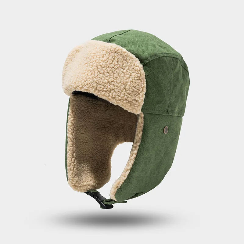 Green Женские и мужские шапки-бомберы, лыжные Зимние флисовые шапки с ушками, унисекс модная теплая зимняя шапка, шапка с наушниками для пилота, езды на велосипеде - Цвет: Green