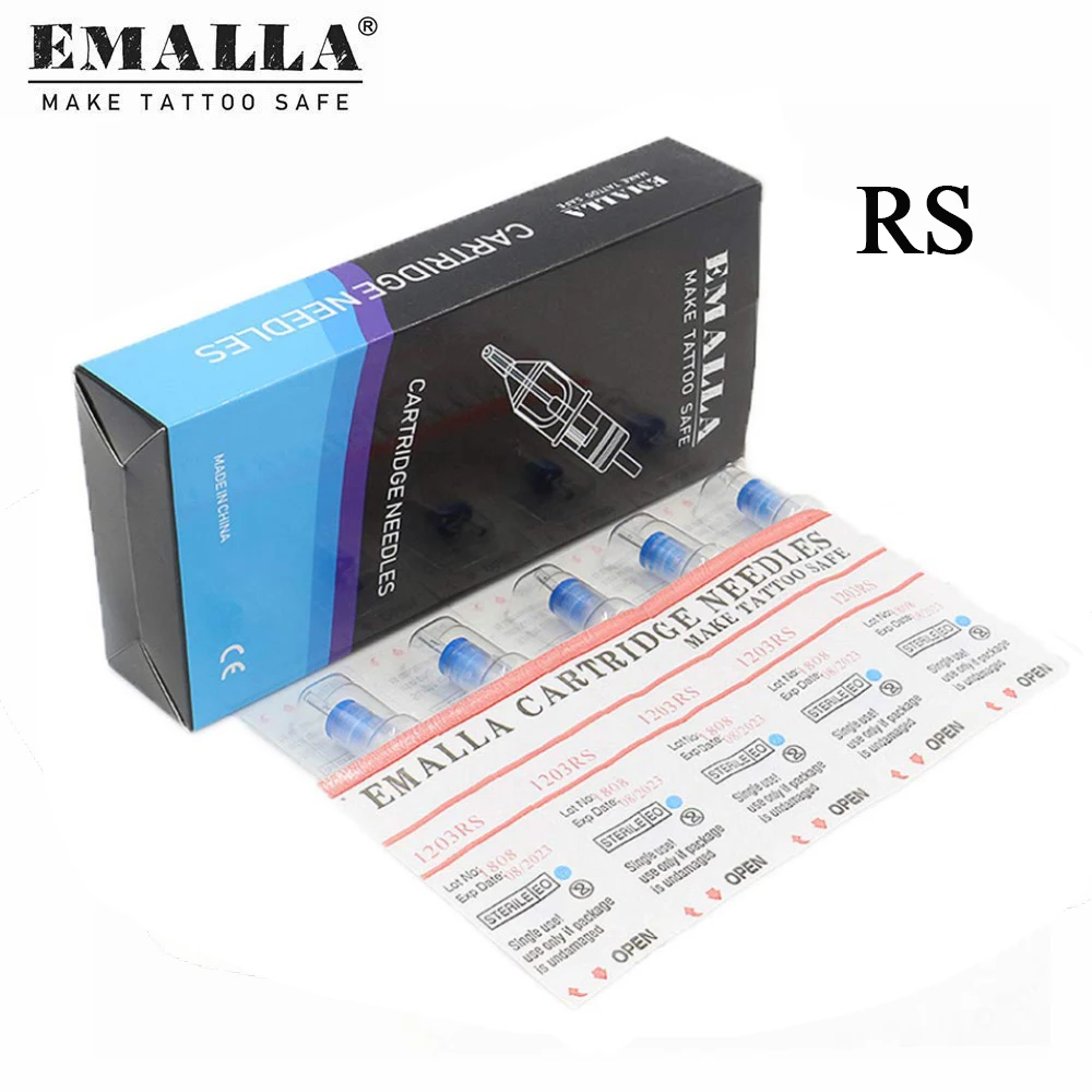 

EMALLA 20PCS 0.35MM RS Tattoo Cartridge Needles Round Shader Cartridge Needles Permanent Makeup Machine Cartridge Machines Grips