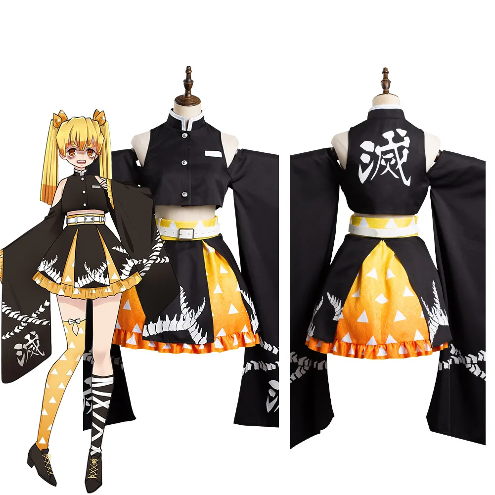 

Anime Slayer Agatsuma Zenitsu Cosplay Costume Women Kimono Outfits Halloween Carnival Suit