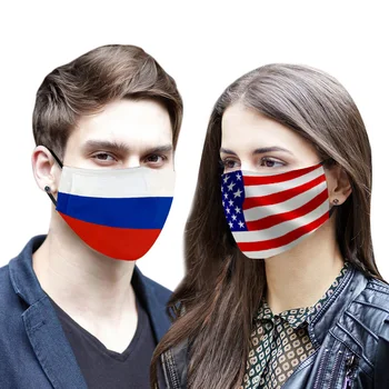 

Reusable Breathable PM2.5 Masks USA Russia Flag Print Masks Activated Carbon Filter Pads Cotton Men Women Adultl Dustproof Mask